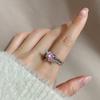 Women Ring Double Layer Adjustable Open Design Eye-catching All-match Jewelry Gift Pink Faux Crystal