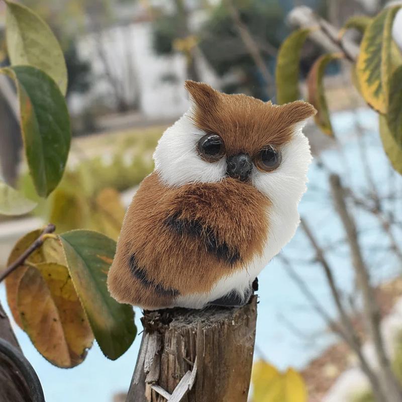 1Pc Figurines New Year Miniatures Table Decorations Plush Mini Simulation Ornaments Artificial Owl Fake Animal