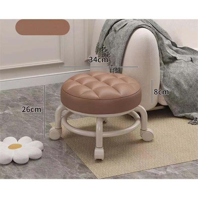 Universal Wheel Small Stool Household Pulley Low Stool Wheeled Bench Small Round Stool Sofa Stool Small Chair Plastic Backrest