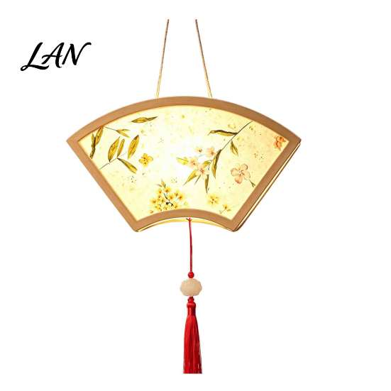 Traditional Chinese Style Decor DIY Ancient Lantern Kit, Light Up Handheld with LED String & Quaint Wooden Frame Tassel, Rabbit Butterfly Lotus