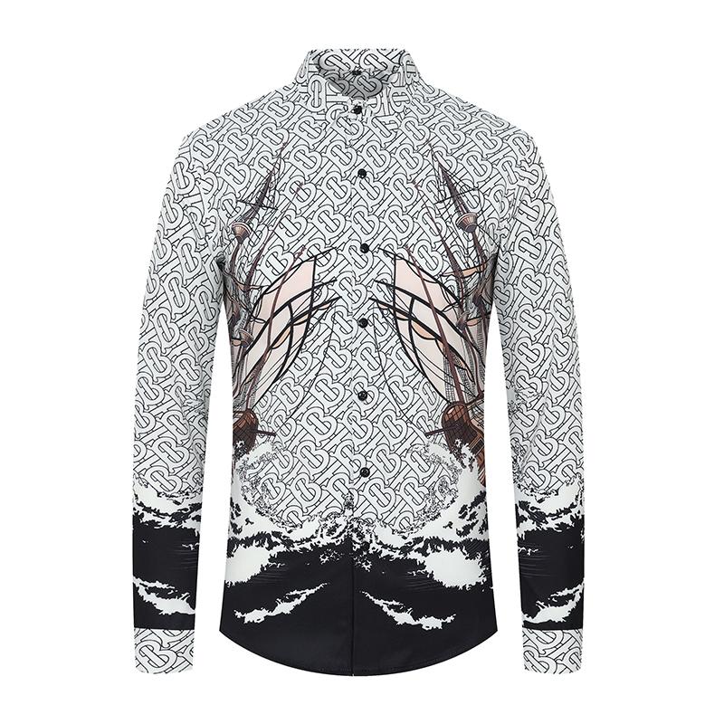 Весенняя роскошная изысканная рубашка с цифровым принтом, мужская мода, не требующая глажки, рубашки с длинным рукавом, высокое качество, повседневная одежда для ночного клуба, вечеринка