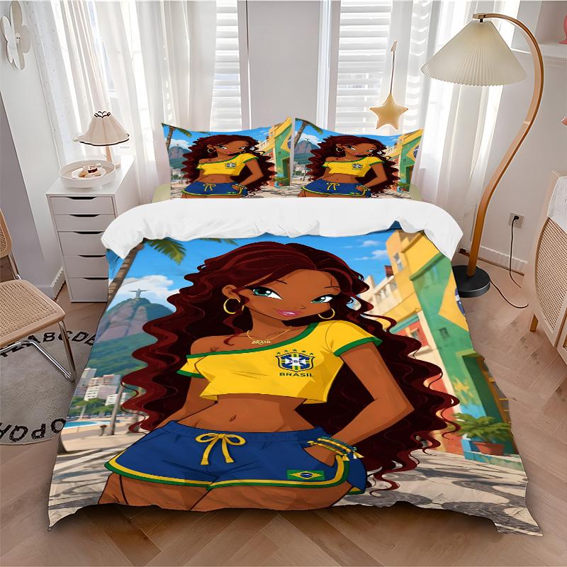 3pcs Brazilian Beach Vibes Bedding Set, Includes One Quilt Cover and Two Pillowcases, Bedroom and Guest Room Decoration. T72301196