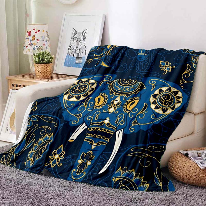 Mandala Elephant Blanket Flannel Breathable Super Warm Throw Blankets for Bedding Travel Bedroom Soft Throws Home Decor