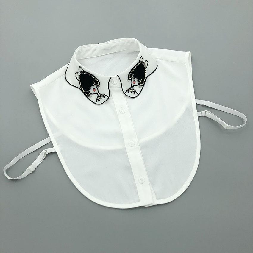 White Chiffon Fake Collars Woman Vintage Half Shirt False Collar Woman Embroidery Detachable Lapel Collar Faux Col Accessories