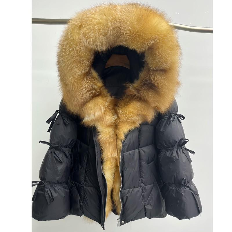 European station new high-end fur fox big fur collar white goose down jacket women's medium and long thickened coat