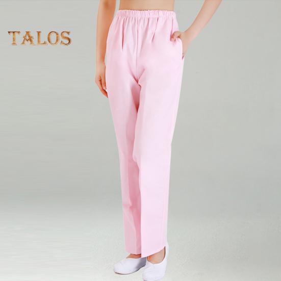 Летние брюки для медсестры со средней посадкой и эластичной резинкой на талии, широкие длинные брюки, однотонные женские рабочие брюки с карманами