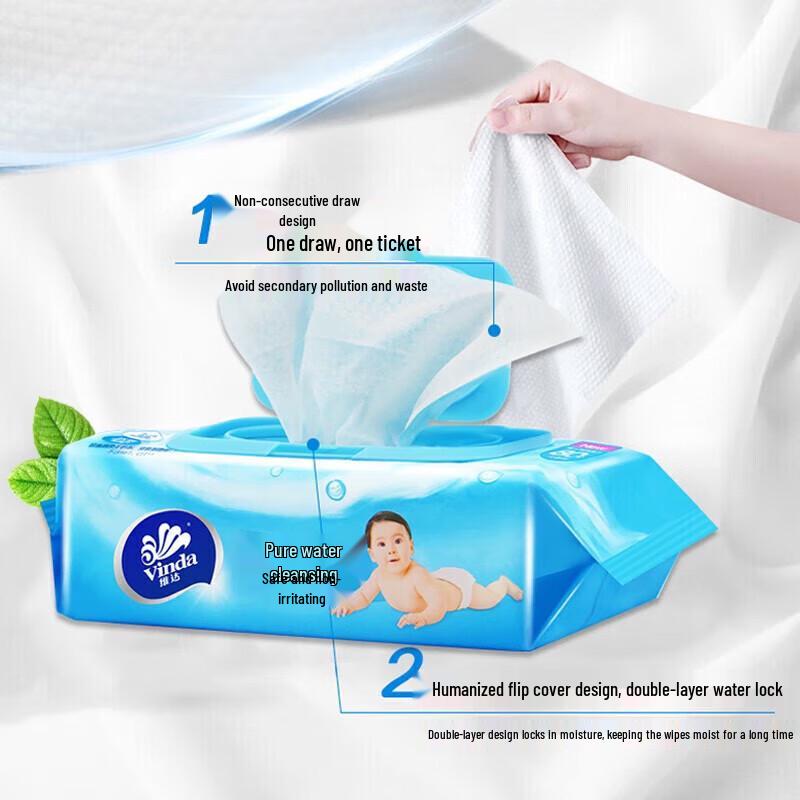 Vinda Baby Wipes, Pure Water, 80 Sheets x 6 Packs