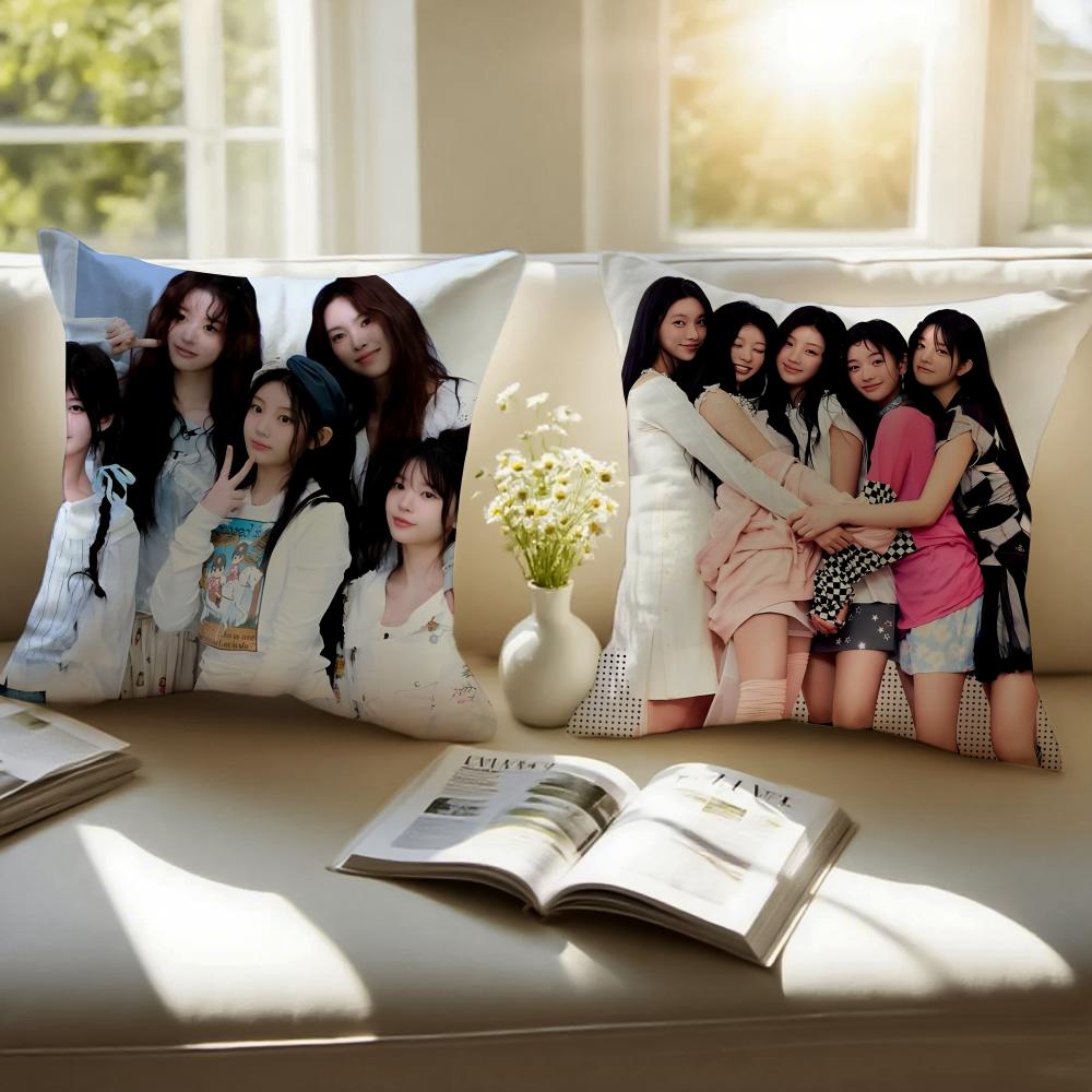 Fresh Cute Korean Girl Group IILLIT Cushion Cover Pillowcase Antidustmite Invisible Zipper Short Plush Sofa Cushion