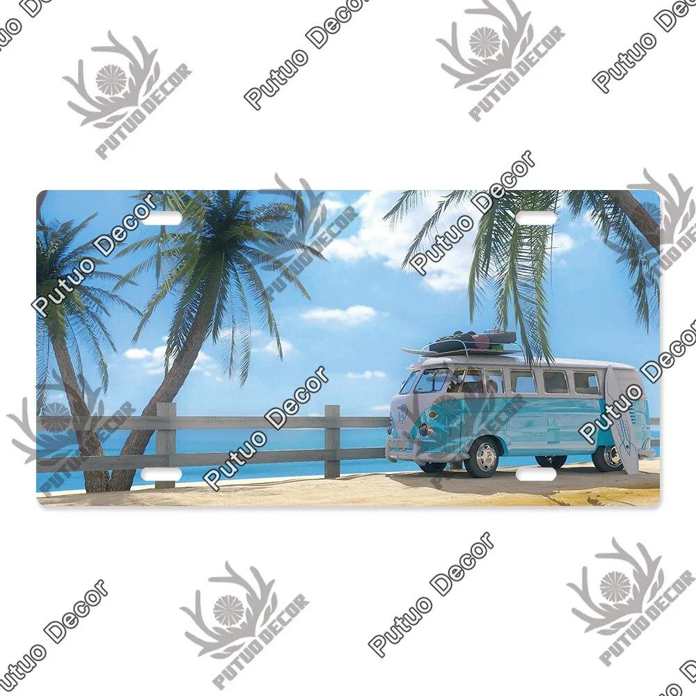 Putuo Decor Beach Licenses Plate Vintage Tin Sign Plaque Metal Car Plate for Living Room Door House Home Wall Art Decor