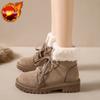 Женские туфли на шнуровке, элегантные, на низком каблуке, женские зимние ботинки на шнурках, с круглым носком, с подкладкой, противоскользящие, удобные, из высококачественного плюша