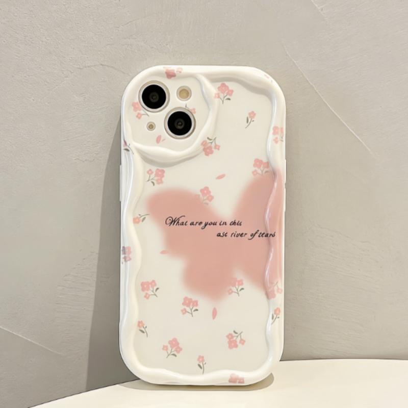 Butterfly Rose Pattern Phone Case For iPhone 17 16 Pro 15 14 Plus 13 12 11 Pro Max 17e 16e Fashion Wavy-edge Shockproof Cover