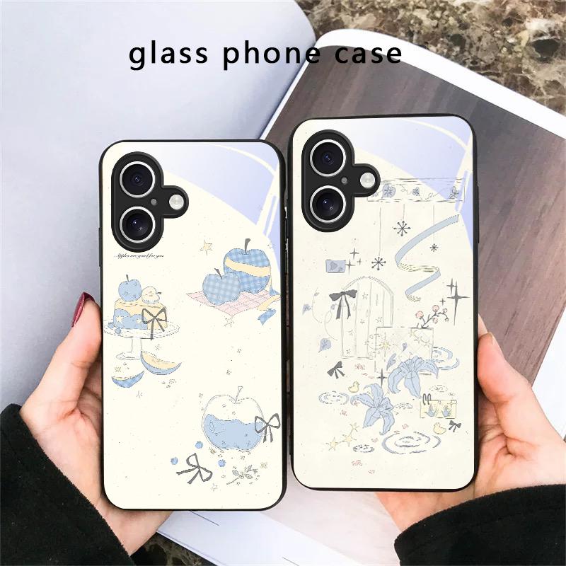 Свежий и целебный бриз Для iPhone 17 Air 16 E 15 Plus 14 Pro Max 13 12 mini 11 5 6 7 8 Plus XR XSMax SE Черный Стеклянный Чехол для Телефона