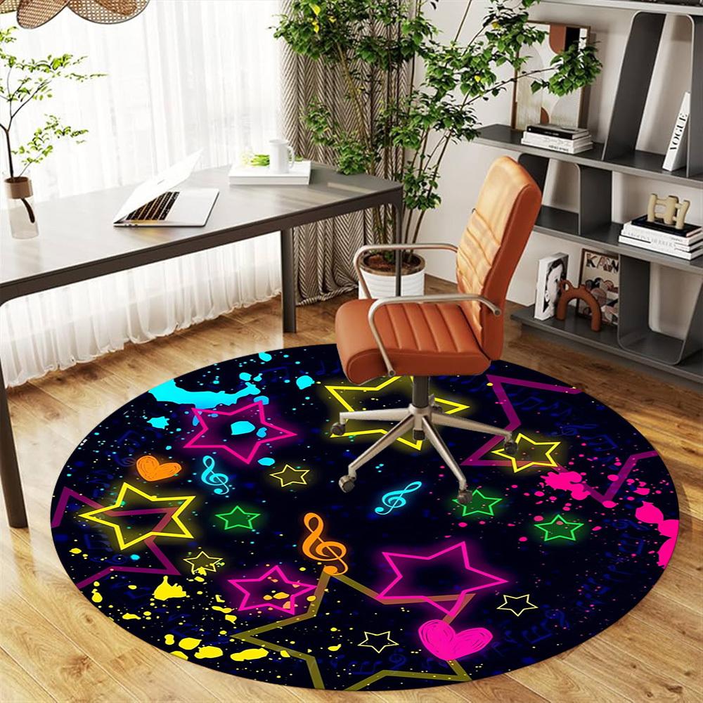 1pc Stars Music Round Chair mat Area Rug - Non-Slip, Floor Mat for Office, Bedroom, home decor Christmas Gift p0811441