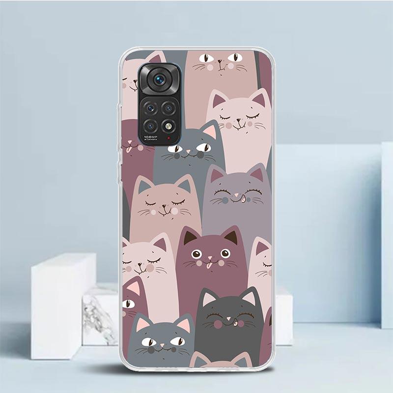 Мультяшный Милый Фон с Кошками Чехол для Телефона Для Xiaomi Redmi Note 15 14 14S 13 12S 12 Pro Plus 11S 11 11T 11E 10S 10 + Мягкий ТПУ Задняя Панель