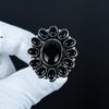 Кольцо с натуральным черным ониксом, кольцо из стерлингового серебра 925 пробы, подарок для нее, овальный камень, элегантное кольцо ручной работы, серебряное кольцо с цветком из черного оникса