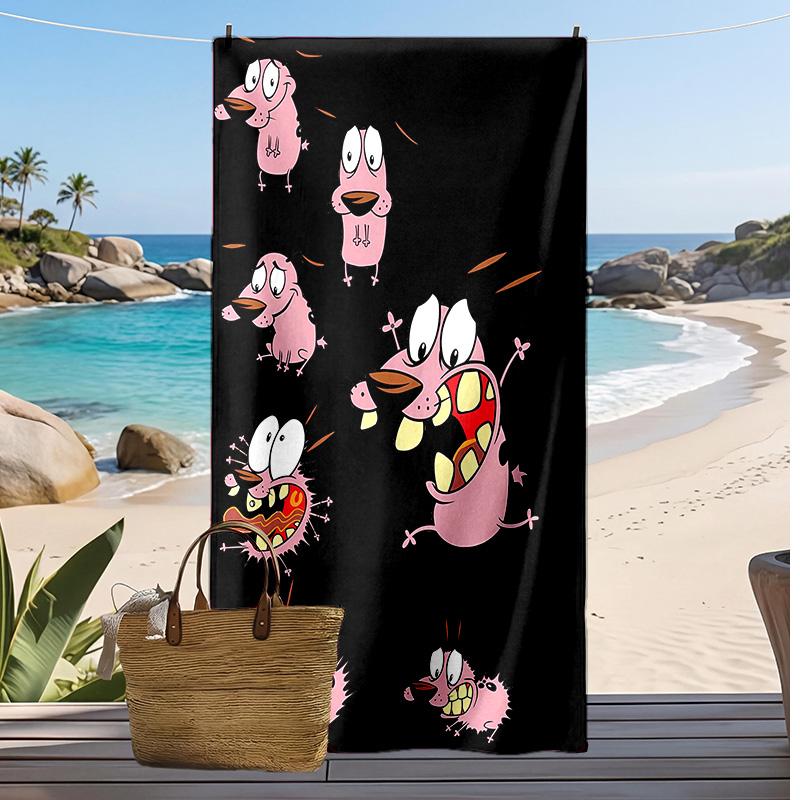 courage the cowardly dog Printed Quick Dry Beach Towel Super Absorbent Soft Lightweight Bath Towel for Pool Summer Travel