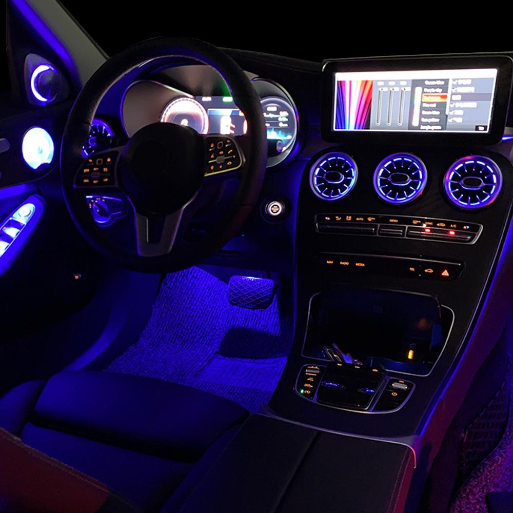 Светодиодные воздуховоды C-Class Лампа подсветки салона RGB Управление автомобилем 3 цвета/64 цвета Лампа турбо-воздуховода для Mercedes Benz 2015-2018 2019-21