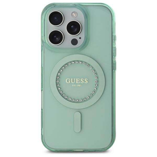 Etui do iPhone 16 Pro Max Guess Rhinestones MagSafe Zielone
