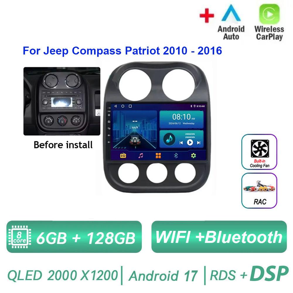 Autoradio Android 17 pour JEEP Compass Patriot 2010 - 2016 Lecteur multimédia automobile GPS Navigation Carplay Stéréo 4G BT Sans 2din DVD