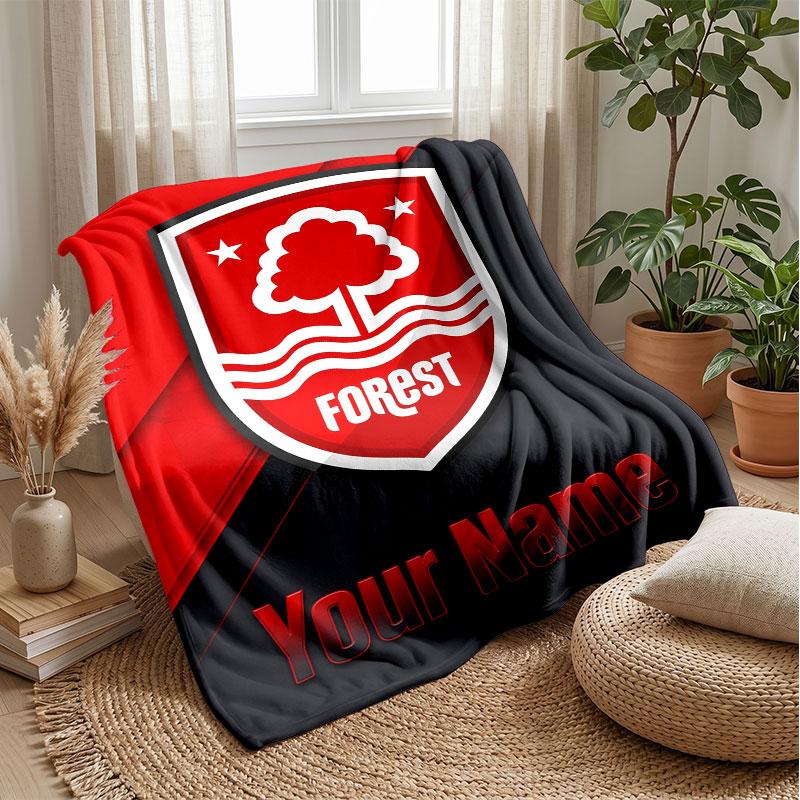 Nottingham Forest FC Custom Name Text Flannel Blanket Soccer Logo Personalized Fleece Throw Blanket Special Gift For Sofa Bedroom Home