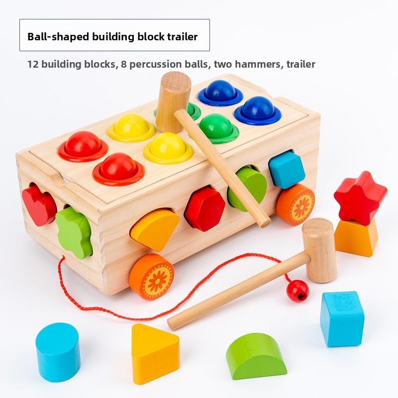 Wooden Multiple Shape Educational Toy Pulling Cart With Color Coordination And Cognitive Skills For Kids