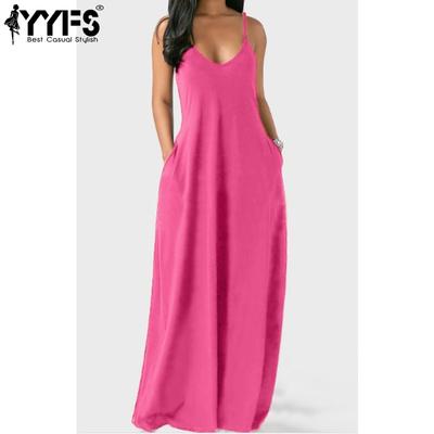 Женская мода лето весна однотонный принт без рукавов с v-образным вырезом свободная талия повседневные платья