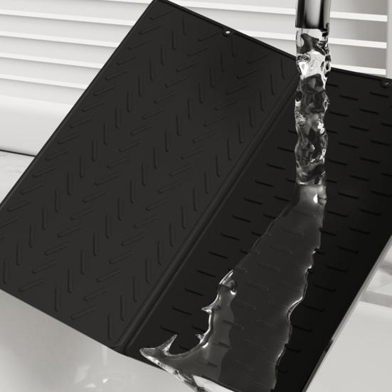 Silicone Dish Drying Mat for Kitchen Counter 3-Fold Large Drain Pad with Hanging Hole Non-Slip Countertop Drying Rack Multifunctional Drainer Board