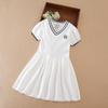 Белое летнее платье для девочек, V-образный вырез, платье-поло со складками для школы, 5-12 лет, одежда для девочек