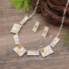 Luxury new color painting oil geometric square stud earrings necklace set, fashionable and high sense women's versatile necklace