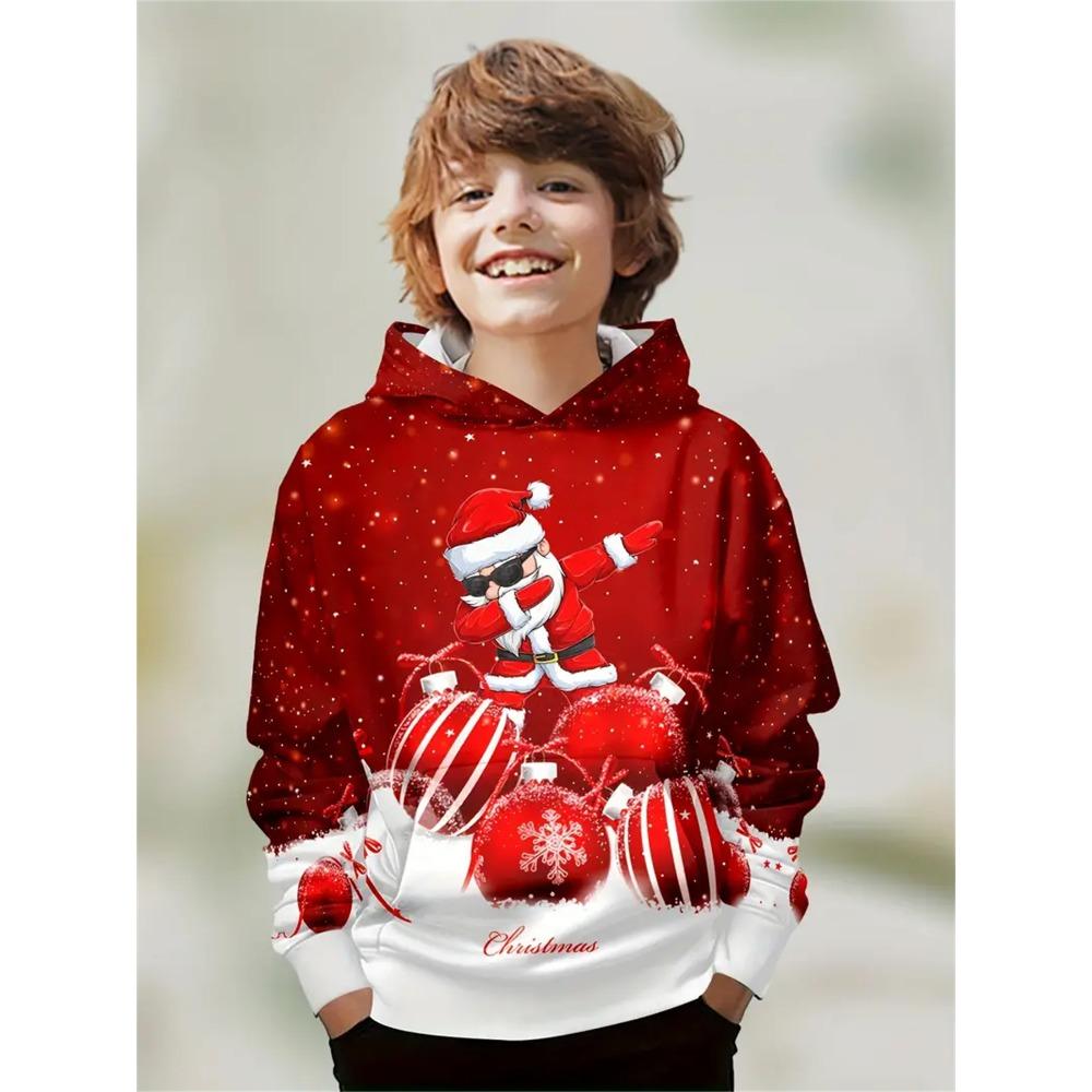 Детская толстовка с капюшоном на Рождество, детская мода с рисунком Санта-Клауса, детская одежда для девочек, уличная одежда для детей