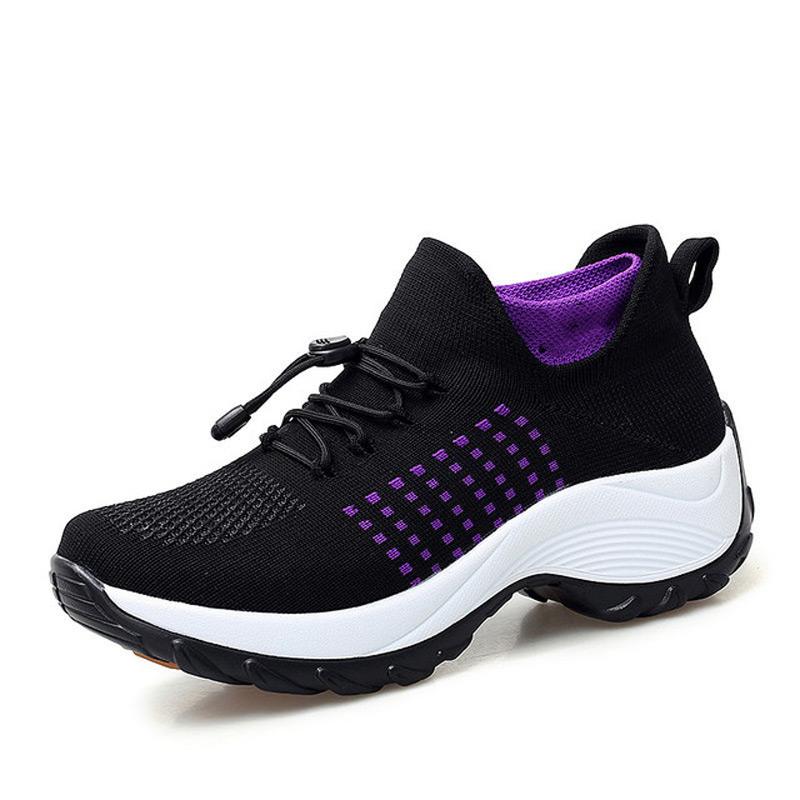 Mesh Breathable Platform Sport Shoes Woman Lace-up Knit Sock Shoes Patchwork Wedge Sneakers Women Tenis Feminino Chaussure Femme