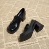 2024 Британский стиль Женская обувь Модные лоферы Весна Осень Бантик Квадратный носок Высокий каблук Коричневые маленькие кожаные туфли