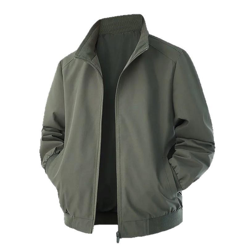 Mens Casual Stand Collar Jacket Loose Fit Solid Color Business Outerwear