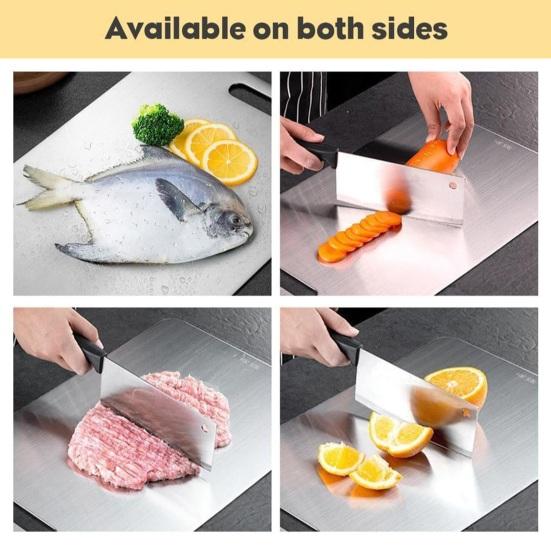Разделочная доска из нержавеющей стали, двухсторонняя разделочная доска для кухни, удобная ручка, большая универсальная разделочная доска для мяса, овощей, фруктов