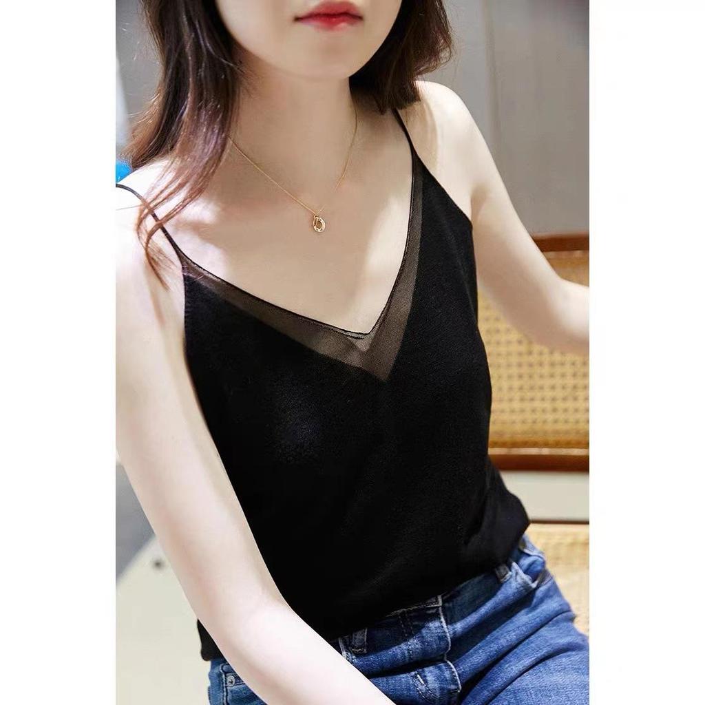 Изысканный женский сетчатый топ-майка с V-образным вырезом и красивым дизайном спины