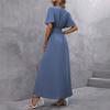 Women's Summer Elegant Deep V-Neck Split Pleated Waist Long Dresses