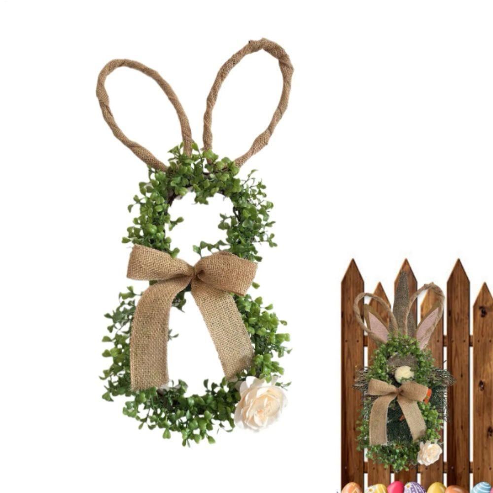 Linen Bow Easter Wreaths With Flower Artificial Wreath Front Door Wreath Window Decoration