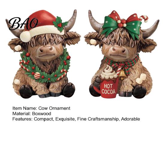 Christmas Party Table Centerpieces 2/3Pcs Highland Cow Wooden Tabletop Sign, 2D Flat Yak Desktop Holiday Figurines Figurine Ornament with Garland Bow