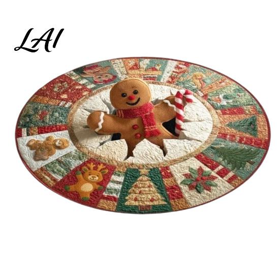 Cozy Christmas Room Decor 3D Illusion Rug Round Xmas Tree Area 24" 47" Holiday Indoor Doormat Santa Claus Snowman Floor Mat for Living Bedroom