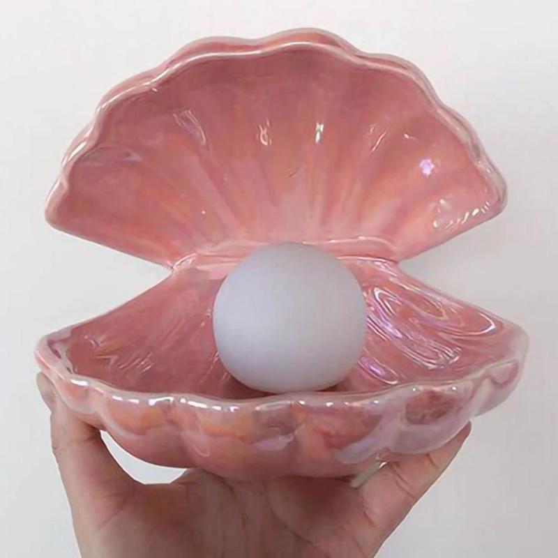 Ceramic Shell Night Lamp Night Lamp Desk Decoration Fantastic Mermaid Fairy Bedroom Night Lamp Storage Lighting | Table Lamps