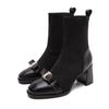 Women Knit Ankle Boots Fashion Metal Decoration Slimming Short Booties Women Autumn Winter Elegant Thick Heel Shoes for Women