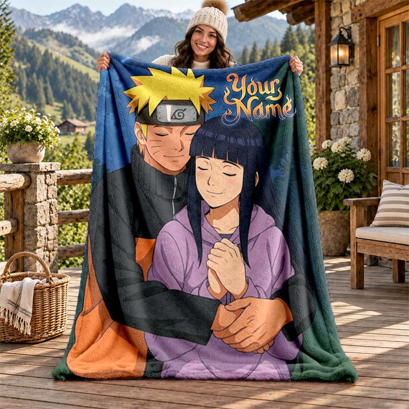 Hyuga Hinata Custom Name Flannel Blanket Personalized Soft Warm Plush Throw Blanket Customized Gift for Family Friends