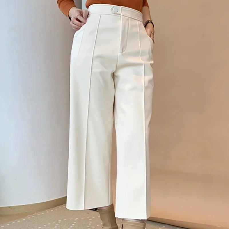 Брюки из натуральной овчины, брюки длиной до икры, женские свободные длинные брюки из натуральной кожи TF5302