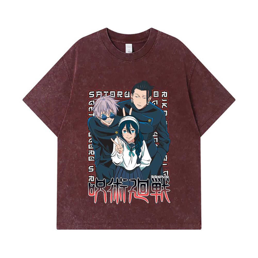 275 GSM Washed T-shirts 100% Cotton Jujutsu Kaisen V40 Print Unisex Heavy Cotton T Shirt