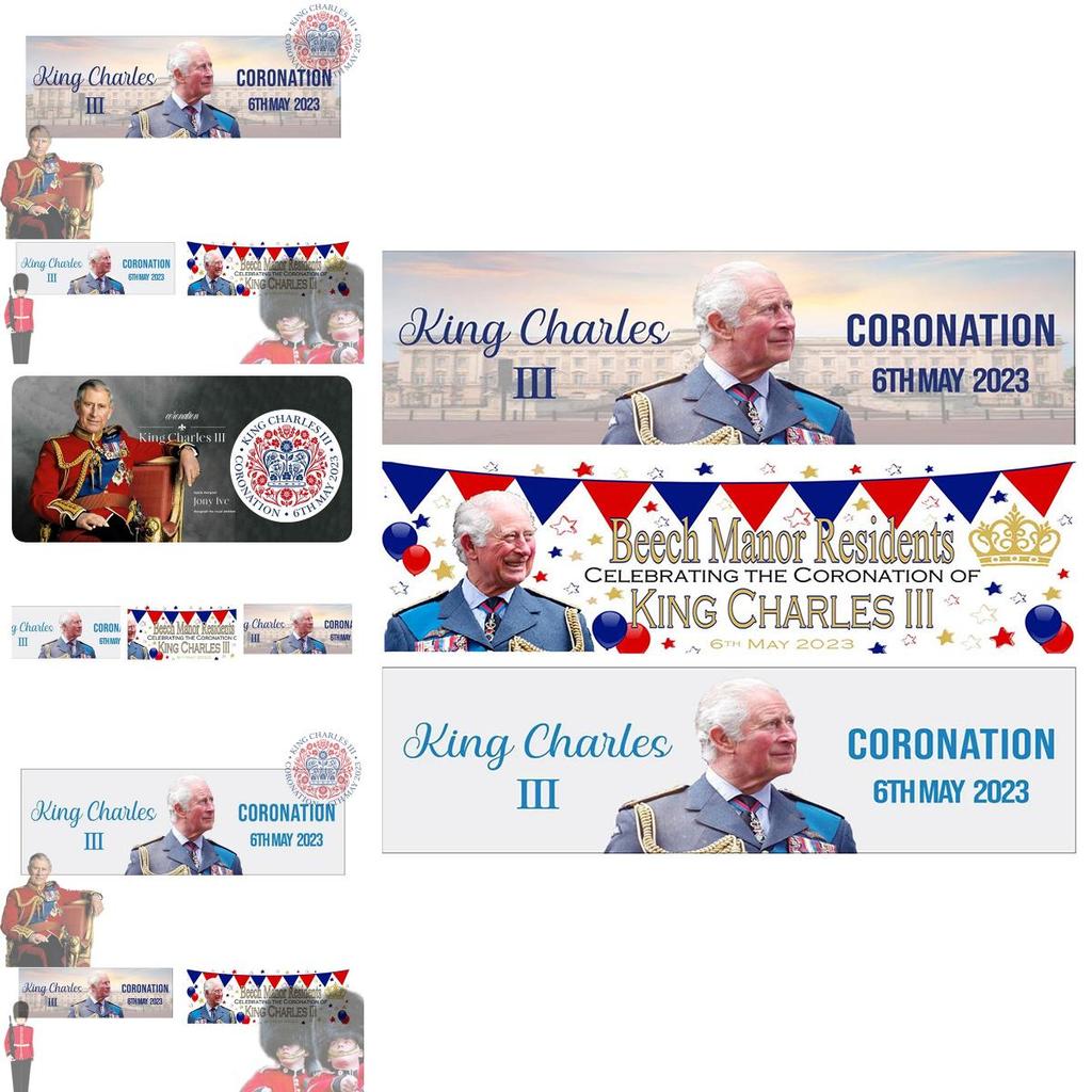 King Charles Iii Coronation Flag Premium Polyester Fabric 50x150cm