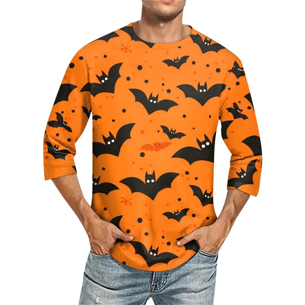 Men's Solid Color Round Neck Three Quarter Sleeve Top T-shirt