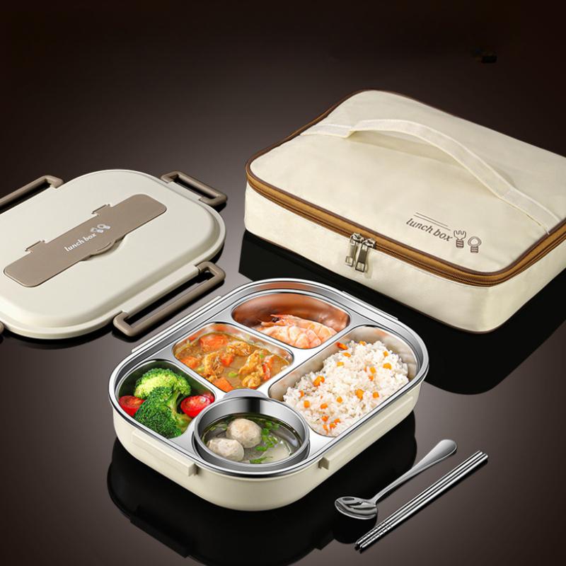 304 Stainless Steel Compartment Lunch Box Set Sealed Portable Insulated Microwae Heating Soup Bento Box for Adult Food Container
