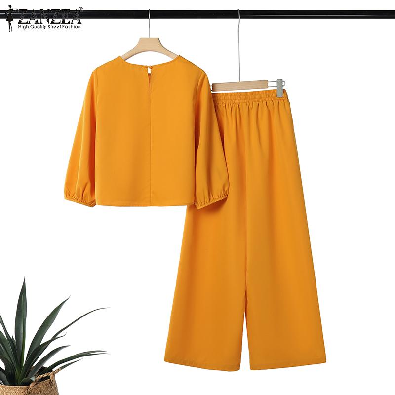 ZANZEA Женский повседневный костюм из двух частей с принтом и блузкой с рукавом 3/4 и брюками