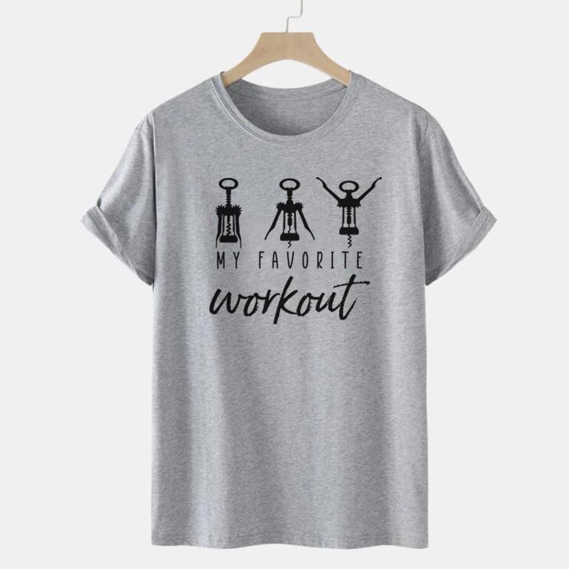 My Favorite Workout Funny Saying TShirts for Women Alcohol Drinking Sarcastic Graphic Tees Short Sleeve Wine Lover T Shirt Gift