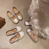 Niche Soft Sole with Silver Mary Jane Shoes Women's Summer Flat Heel Women's Round Head Rhinestone Shoes
